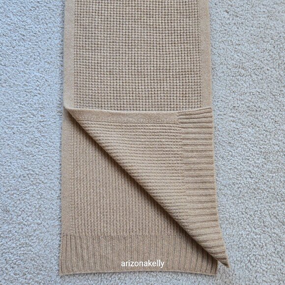 NWOT Cashmere Thick Scarf Tan Texture Waffle - Picture 1 of 16